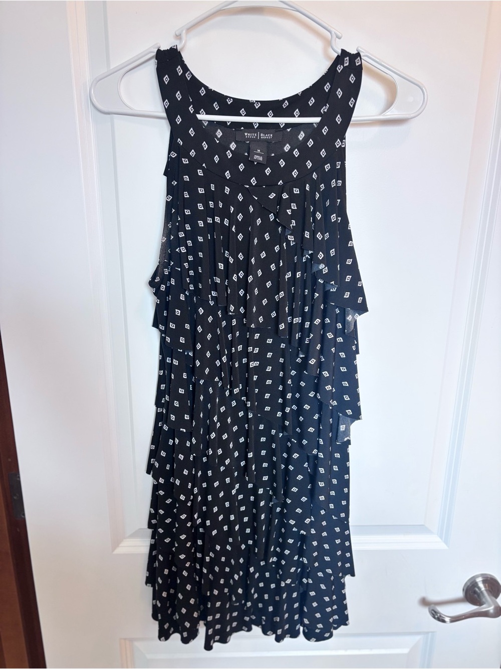 White House Black Market Black Mini Dress with White Diamond Print